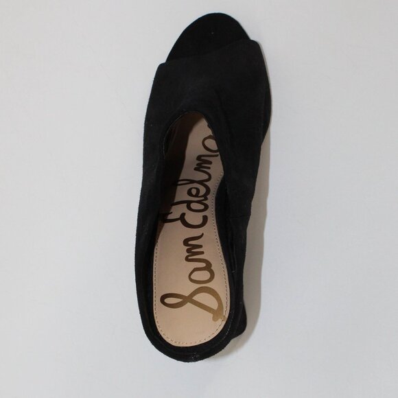 Sam Edelman Black Suede Peep-Toe Wedge Mules Size 8 Womens Slip-On Shoes - Picture 7 of 9